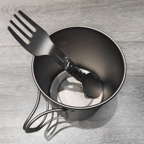 Dawn Deer Titanium Rotating Spork - 2-in-1 Folding Spoon and Fork for Camping, Hiking, Backpacking - Lightweight, Durable Travel Utensil with Compact Design - EDC Survival Gear (1PC)