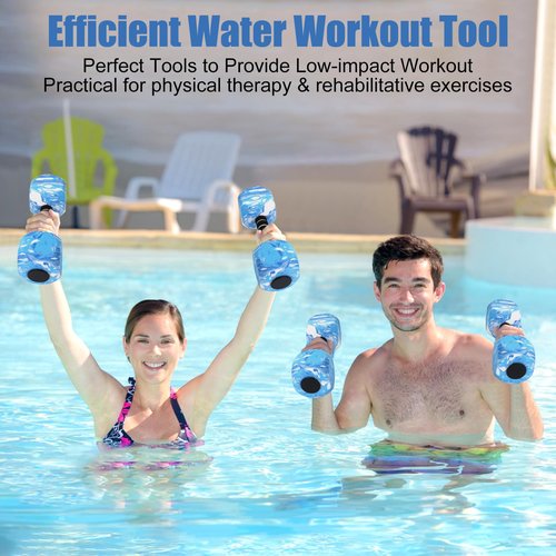 2Pack Water Dumbbells, Aquatic Exercise Dumbbells, EVA Foam Barbells for Men Women Youth Water Workouts (Blue+White)
