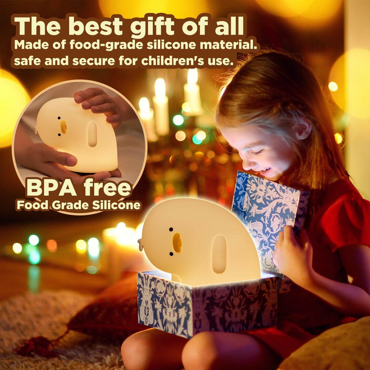 ATCTBOGFS Cute Duck Lamp, Fun LED Squishy Animal Night Light - Chicken/Pig/Rabbit/Panda Options, Toddler Baby Nursery Touch Kawaii Light for Kids, Room/House Decor