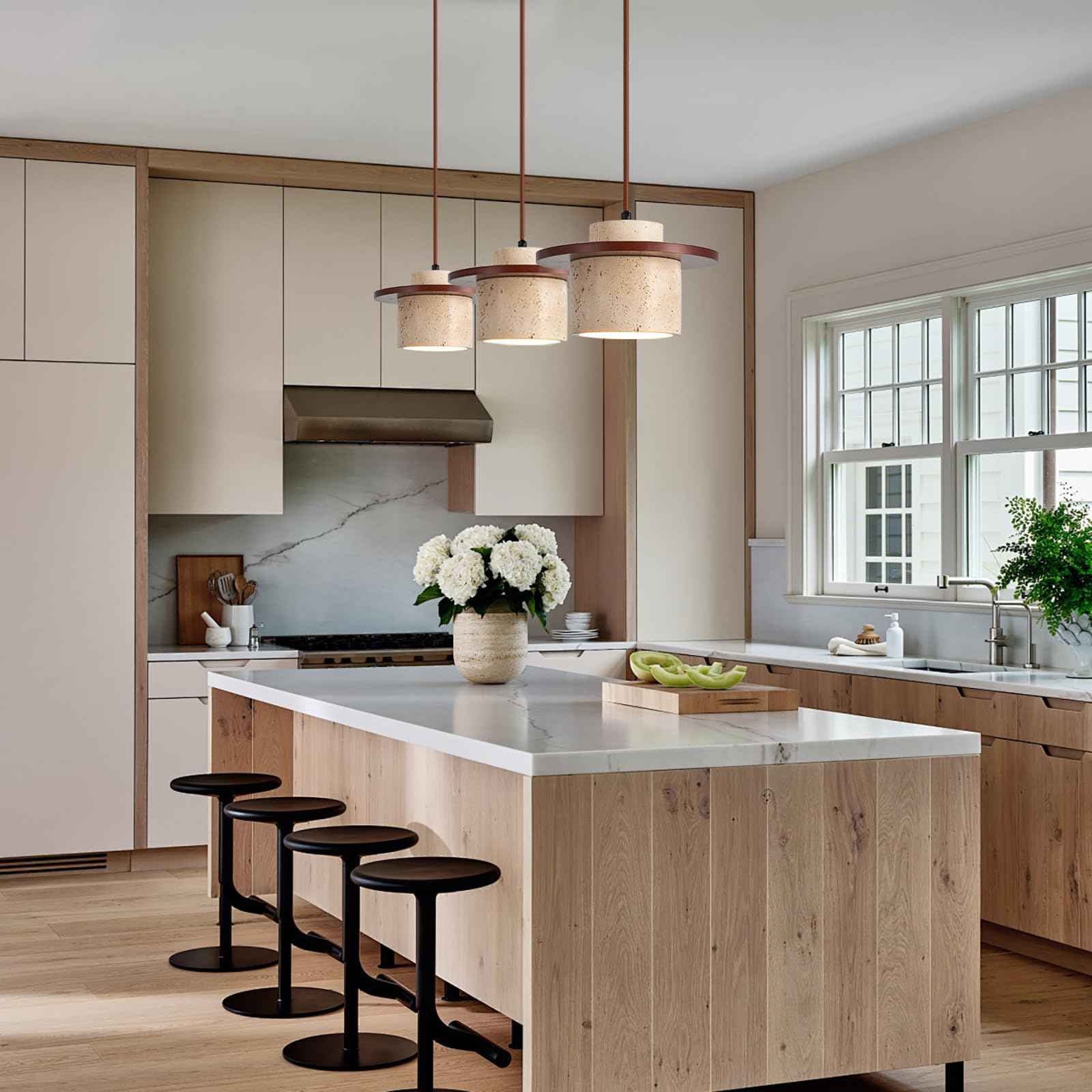 ADCTHOME Nordic Natural Stone Pendant Light Wabi-Sabi Yellow Cave Stone Chandelier, Dimmable Modern Wood Hanging Lamp Fixture for Kitchen Island,Dining Room,Bedside,Restaurant,Cafe,Bedroom(1-Pack)