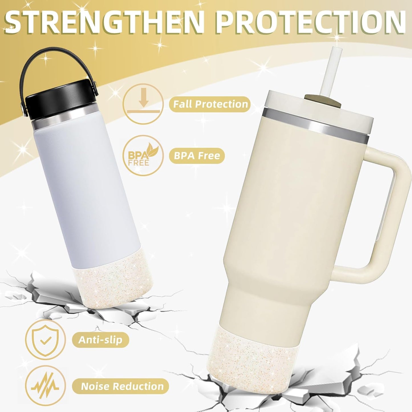 Vmini Glitter Silicone Boot - Protective Anti-Slip Sleeve for Stanley Tumbler & Hydro Flask | Fits 20-40oz & 12-24oz Bottles
