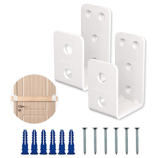 2 Pack White Door Barricade Brackets – Heavy Duty 2x4 U Bracket Door Brace Reinforcement Plates with Screws, Wall Mount Security Bar Holder for Front Door Safety, Anti-Rust Steel, Easy Install