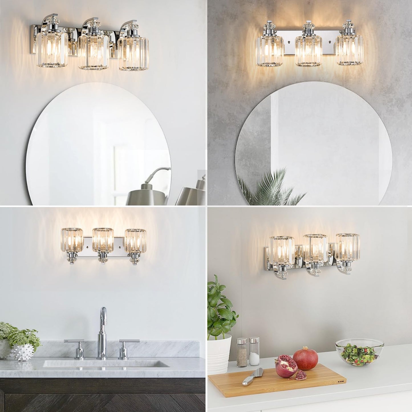 ALAISLYC Chrome Bathroom Light Fixtures with K9 Crystal Lampshade Bathroom Lighting Over Mirror Vanity Lights for Living Room,Bedroom,Restroom,Hallway 3 Lights