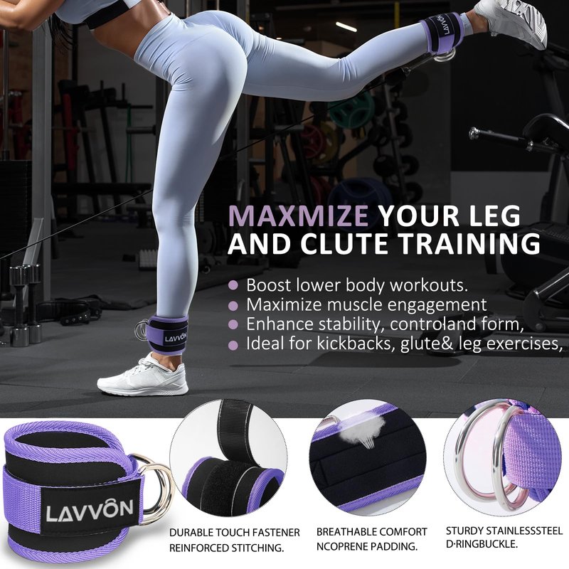 Squat Pad Set - Foam Barbell Pad for Squats Cushion, Lunges & Bar Padding for Hip Thrusts -Standard Olympic Weight Bar Pad,Gym Accessories for Women(Ankle Straps,Wrist Straps for Weightlifting)(Purple)
