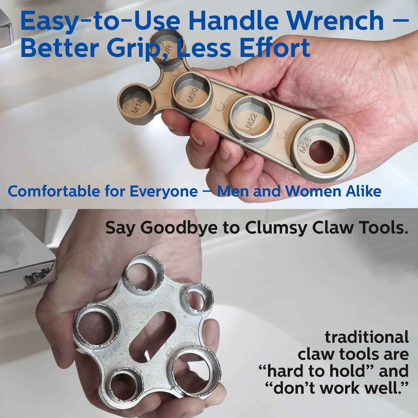 Tylola 11-in-1 Faucet Aerator Removal Tool – Universal Metal Aerator Wrench Key for TT, TJ, JR, STD, TF Recessed Sizes + M18 M20 M22 M24 M28 Threaded Housings – Ergonomic Handle, Rustproof Finish