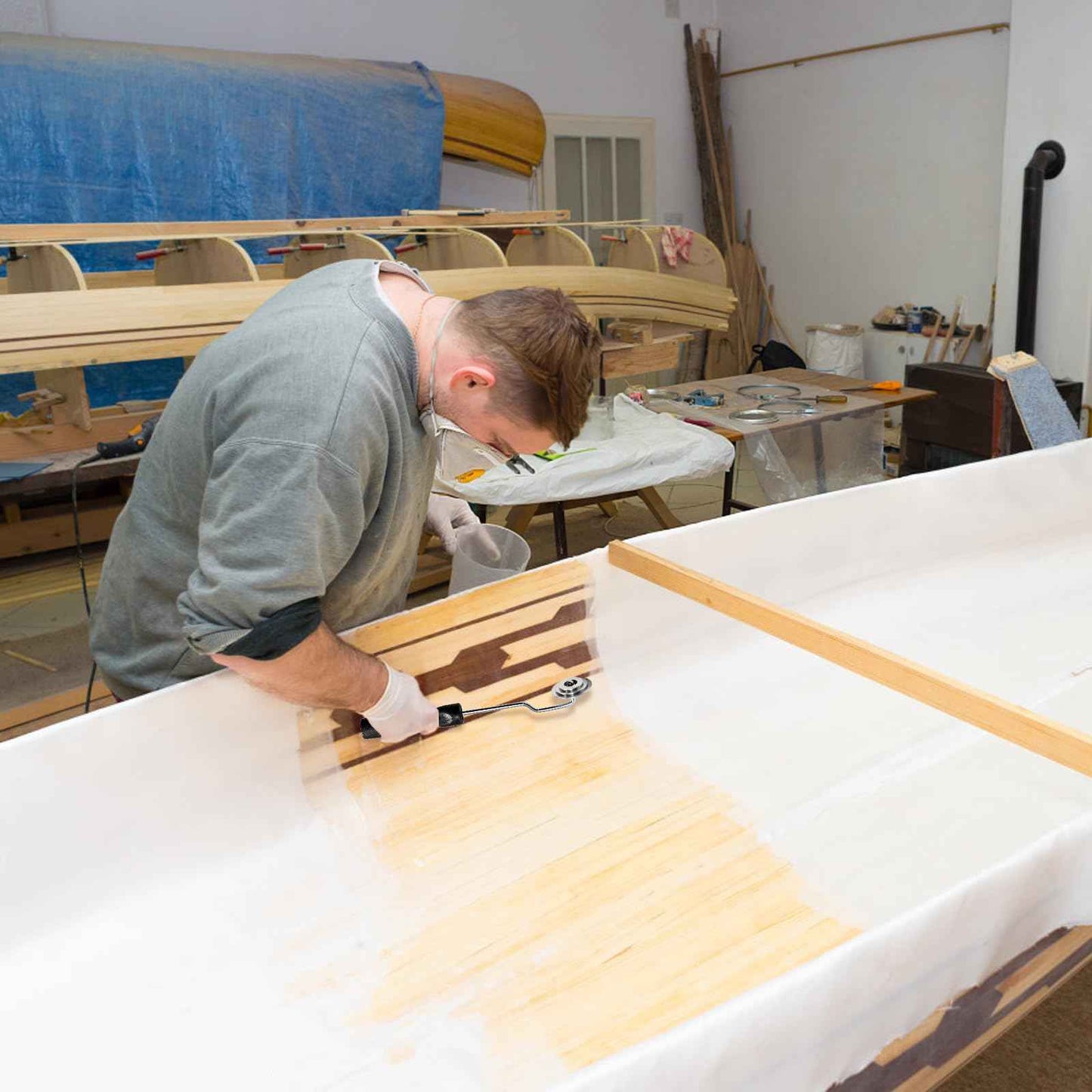 YOUEON 5 Pcs Fiberglass Roller Tools Kit, Fiberglass Laminating Rollers with Aluminum Head, Resin Laminating Roller Set for Mold, Composite Projects, Tub, Boat Repair