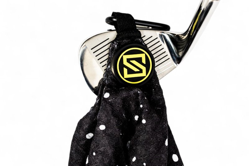 SKIVE Golf Premium Magnetic Golf Towel | Super Strong Magnet | Absorbent Microfiber Waffle Design | Built-in Silicone Brush | Golf Towels for Golf Bags (Black w/White Drip)
