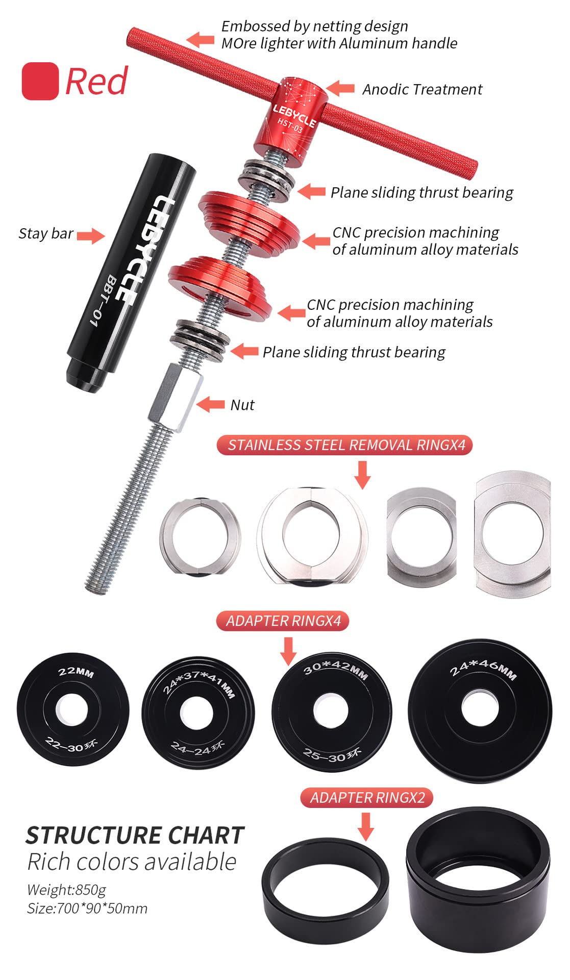 Bicycle Bearing Press Removal Tool，Bicycle Bearing Puller Install Tool, Bike Bottom Bracket Removal Tool Kit, Bicycle Bearing Press Kit BB73 BB86 BB30 BB91 BB92 PF30, MTB Road Bicycle Repair Tools