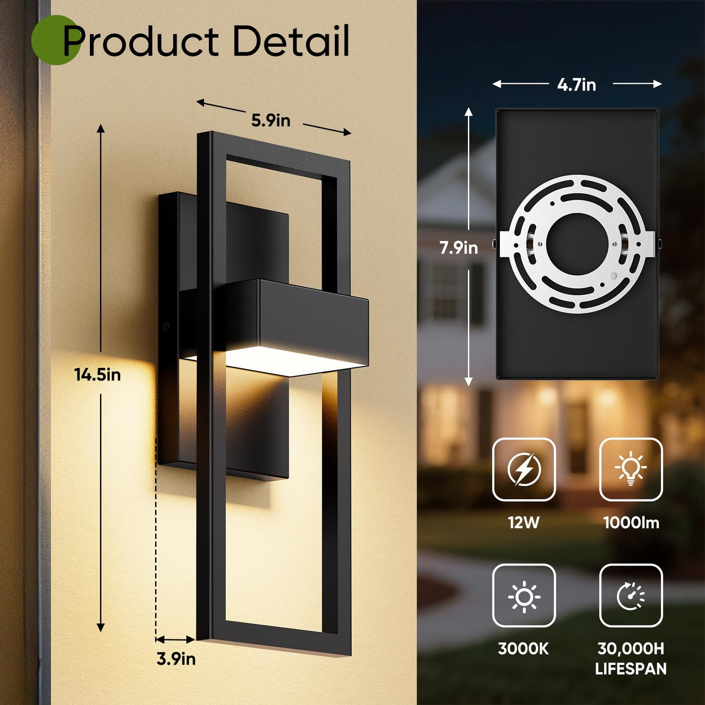 BesLowe 14.5” Modern Outdoor Wall Lights, 3000K LED Exterior Lighting Fixtures Wall Mounted, Porch Lights Outdoor Wall Sconce Lamps, Black Outdoor Lights for House Front Door Garage Patio, 2-Pack