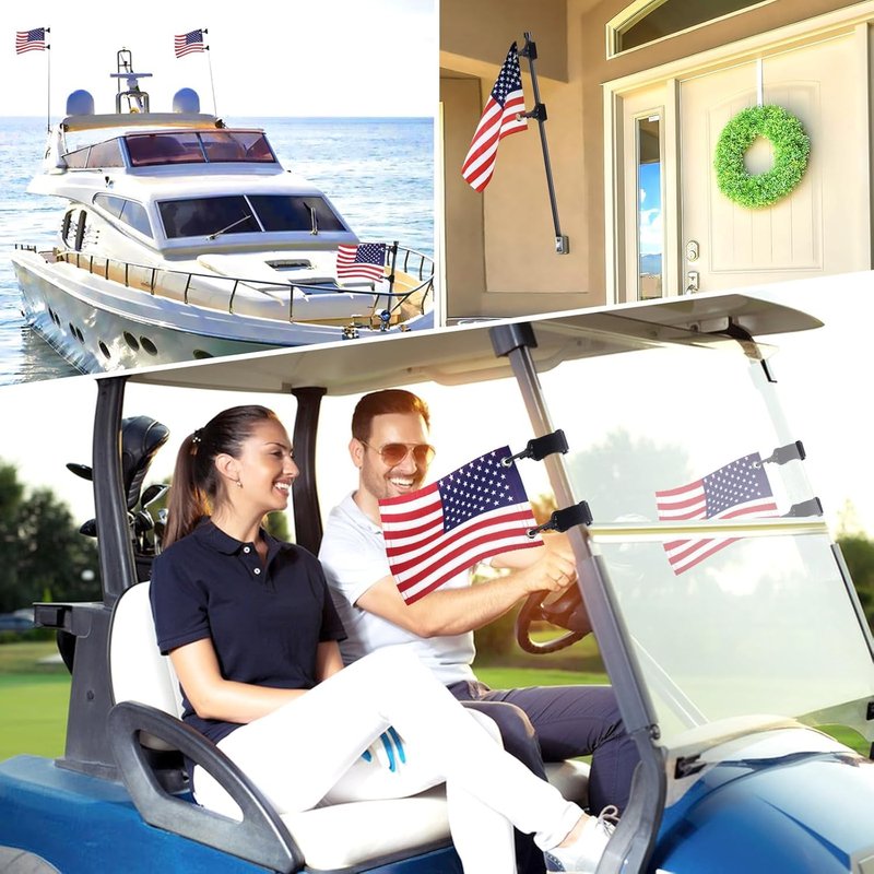 USA Golf Cart Flag - 12" x 18" Easy-Install American Flag with Elastic Strap Bracket - Golf Cart Accessories, Boat and Bicycle US Flag（2 Pack） (2 Pack Upgrade)