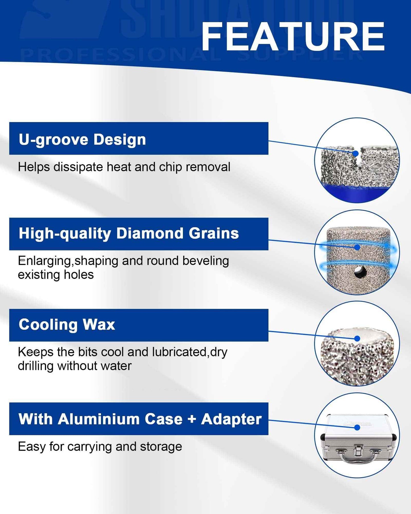 SHDIATOOL Diamond Core Drilling Bits Set for Porcelain Hole Saw Cutter for Tile Marble Ceramic Granite Kit 5/8-inch-11 8pieces