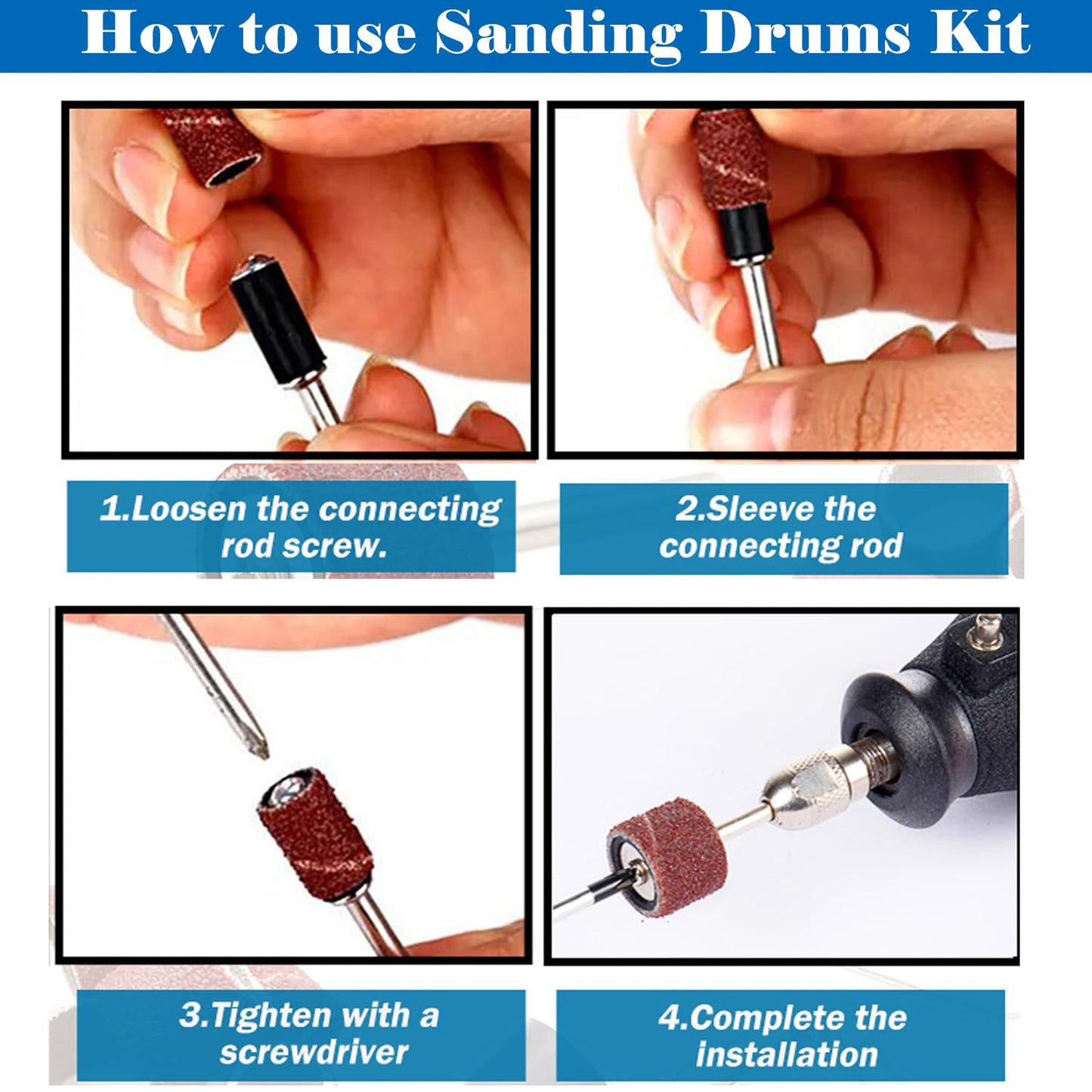 Sunxeke Sanding Drum Set for Dremel Rotary Tools-Includes 138 Aluminum Oxide Drum Sander Sanding Sleeves (80,120,240 Grit),12 Drum Mandrels and 9 Sanding Bits,Sanding Bits Tool Accessories with Box