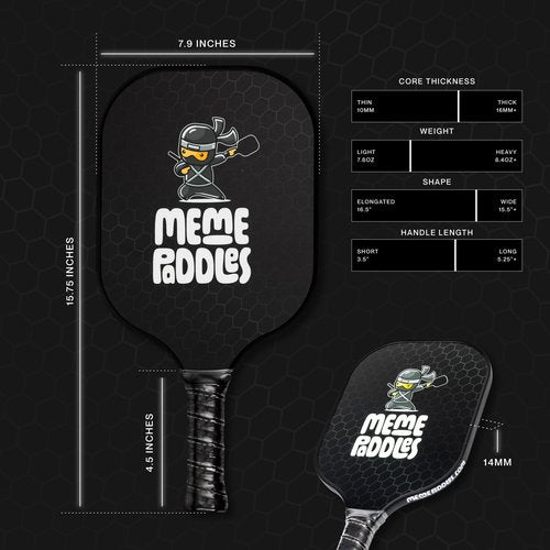Meme Paddles | Premium Pickleball Paddle Set of 2 | Multi-Layer Fiberglass and Graphite Paddle Face | Honeycomb Core | Designed in The USA | Complete Kit 2 Rackets, 4 Pickleballs and Case