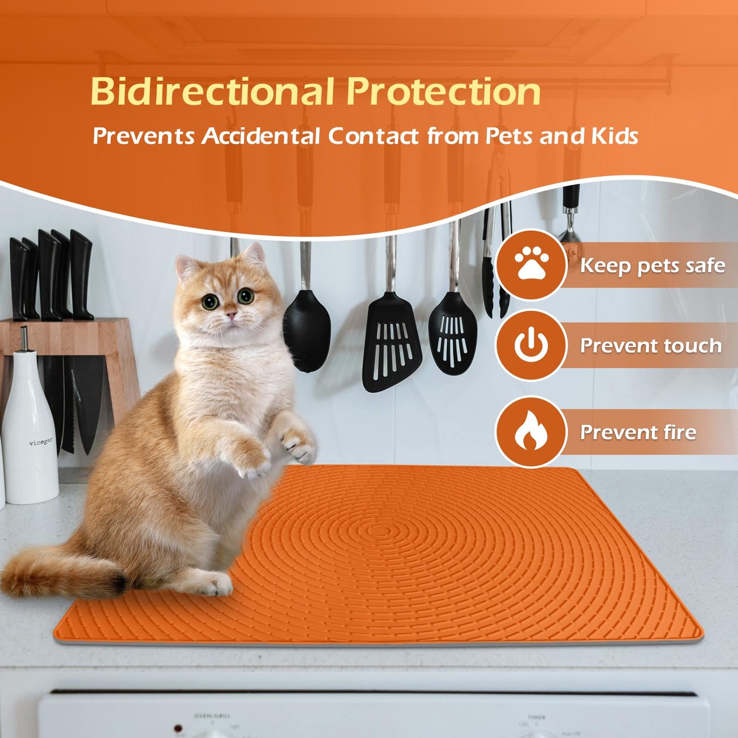 Stove Top Covers for Electric Stove 28" x 20",Silicone Stove Cover Mat Stove Top Protector,450°F Heat Resistance for Glass Stove Top,Dish Drying Mat for Kitchen RV Cooktop Protector (Orange)