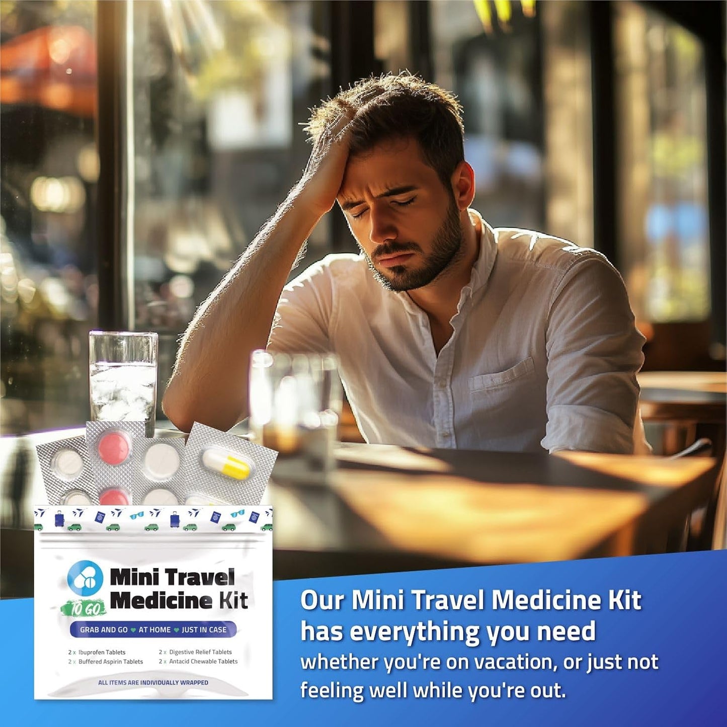 Skiennix Mini Travel Medicine Kit - Compact Variety Pack of OTC First Aid Packets - Perfect for Emergencies, Camping & Cruise (Red)