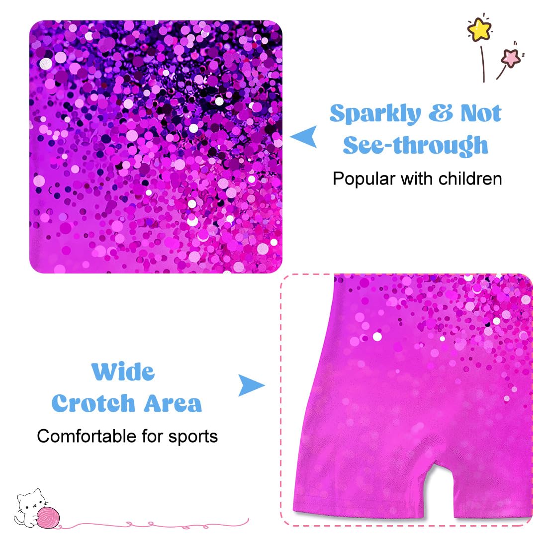 Funnycokid Gymnastics Leotards for Girls Dance Outfits Unitard Sparkly Clothes with Shorts, Diamond Purple Pink Shining, 5-6 Years