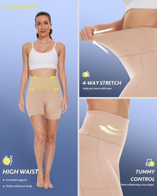 CAMPSNAIL Biker Shorts for Women - High Waisted Spandex with Pockets | Tummy Control Gym & Yoga Shorts