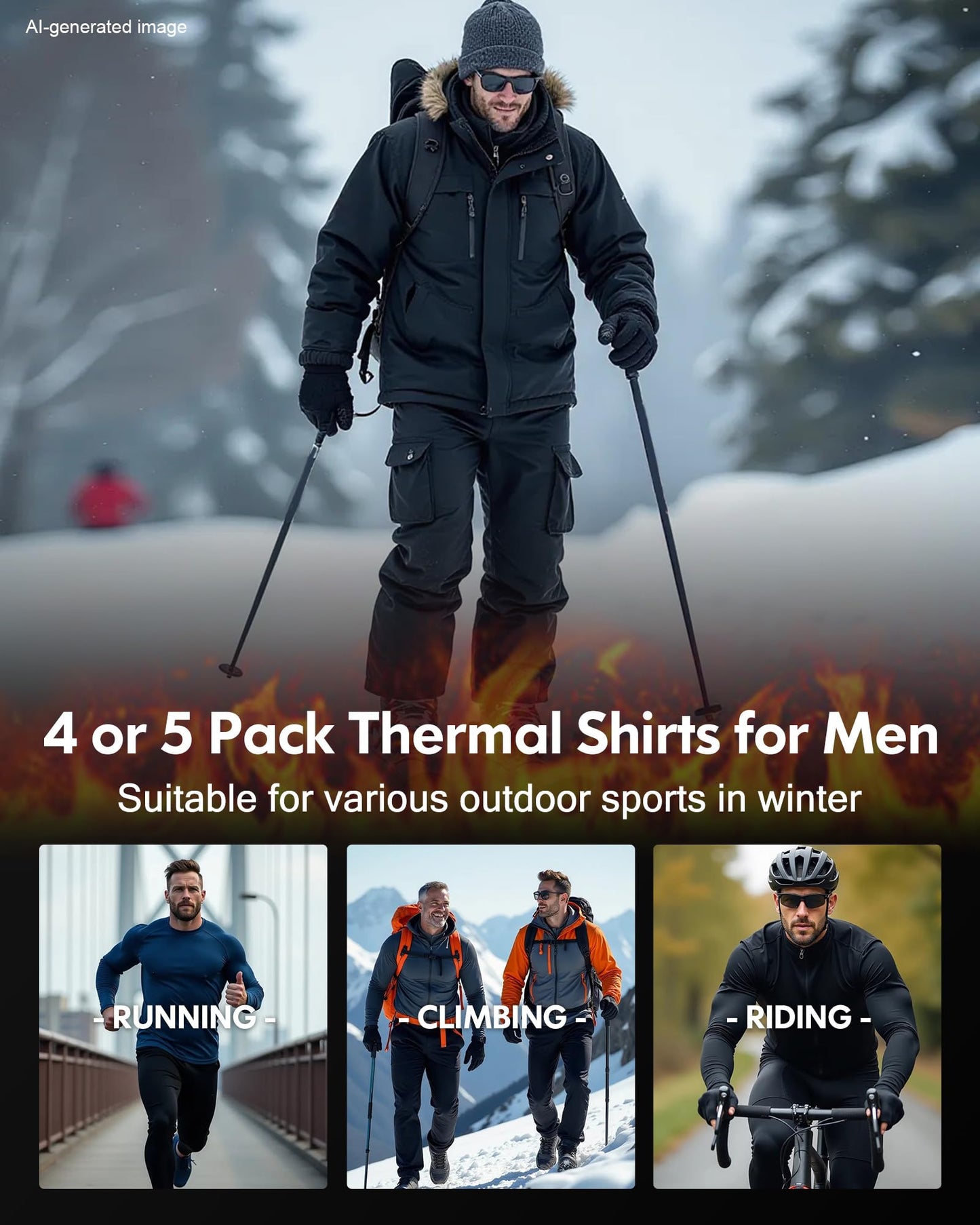 CL convallaria Thermal Shirts for Men Turtle Neck Long Sleeve Base Layer, X-Large