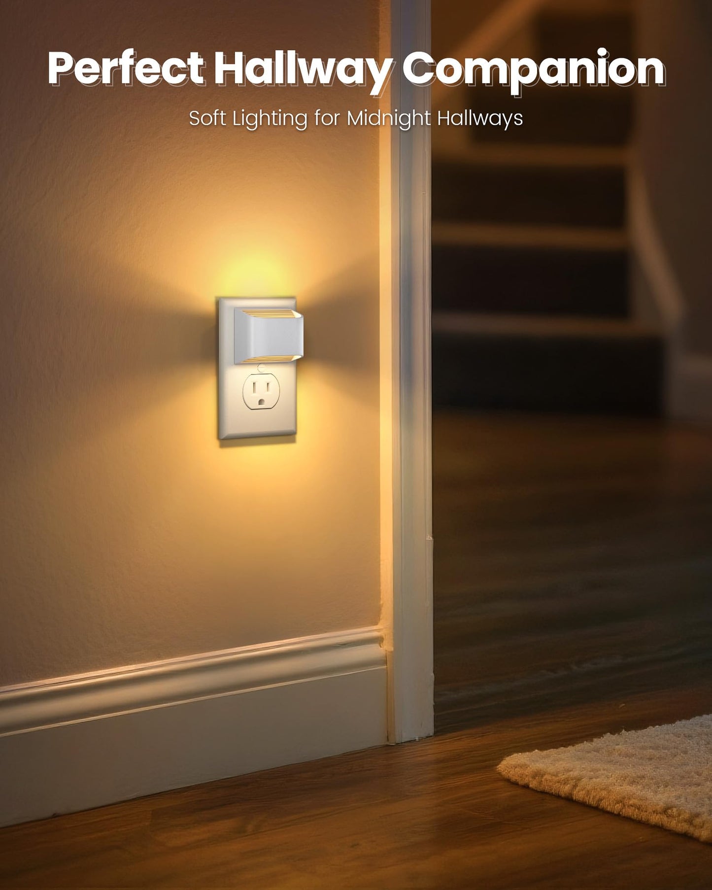 NIORSUN Plug in Night Light, Auto Brightness Sensor Night Light, 3000K Warm White, Ultra-Slim Wall Light for Hallway Bathroom Bedroom Stairs, White, 2 Pack