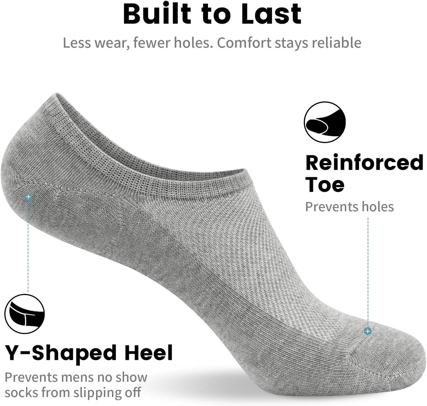 Wernies No Show Socks for Men - Low Cut Ankle Cotton Socks with Non-Slip Grips | Sizes 6-10 & 11-13