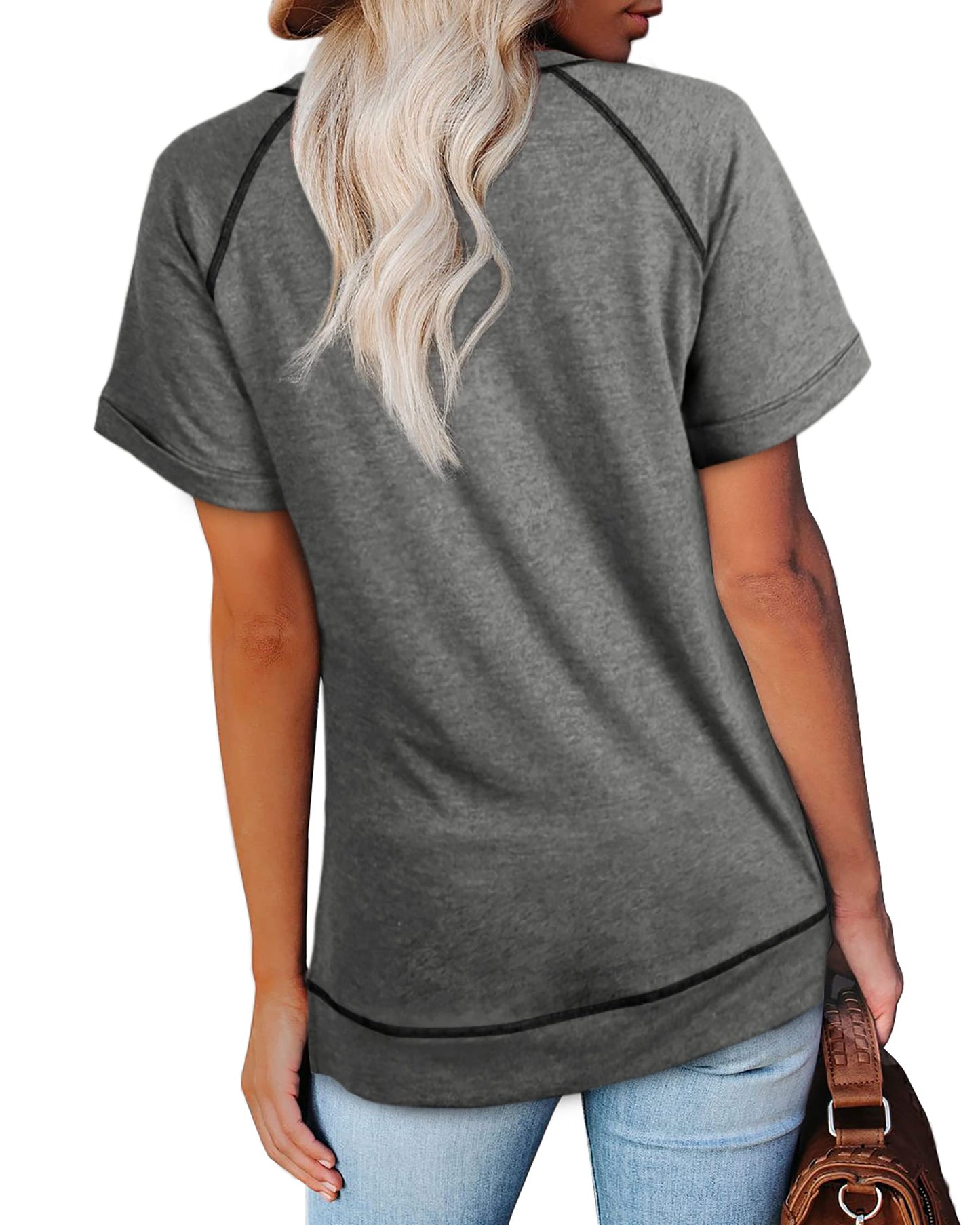 Aokosor Womens Summer Tops 2026 Casual Workout Short Sleeve Tshirts Shirts Spring Fashion Solid Soft Grey XL