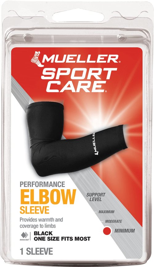 MUELLER Sports Medicine Performance Compression Elbow Sleeve for Men and Women, Arm Pain Relief Support, Ideal for Strains, Cuts, Scrapes, Fits Right or Left, Black, One Size