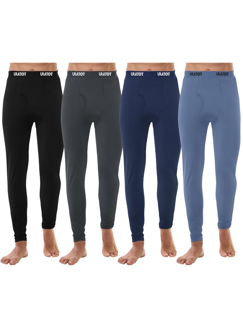 URATOT Men's Thermal Underwear Bottom Fleece Long Johns for Men Soft Warm Base Layer Thermal Pants for Cold Weather (US, Alpha, Small, Regular, Regular, 4, Black, Navy, Dark Grey, Heather Blue)