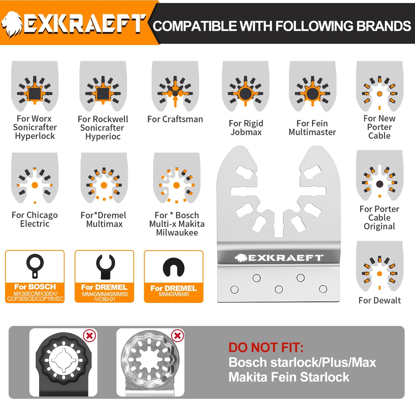 EXKRAEFT 5 PCS Grout Remover Tool Blades for Grout Removal Tile Mortar Concrete Masonry, Multi Tool Grout Removal Blade, Diamond Oscillating Tool Blades Fit Dewalt Milwaukee Ryobi Rockwell Fein