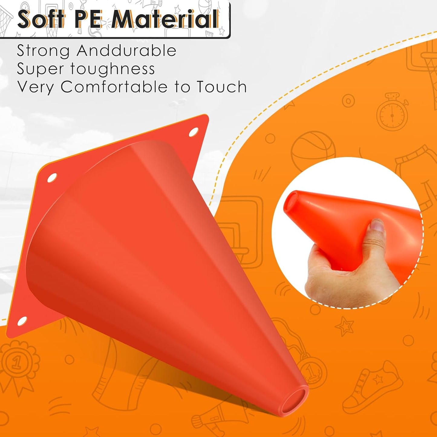 Skiennix 7-Inch Plastic Traffic Cones - 50 Pcs Orange Agility Training Markers for Soccer, Basketball & More