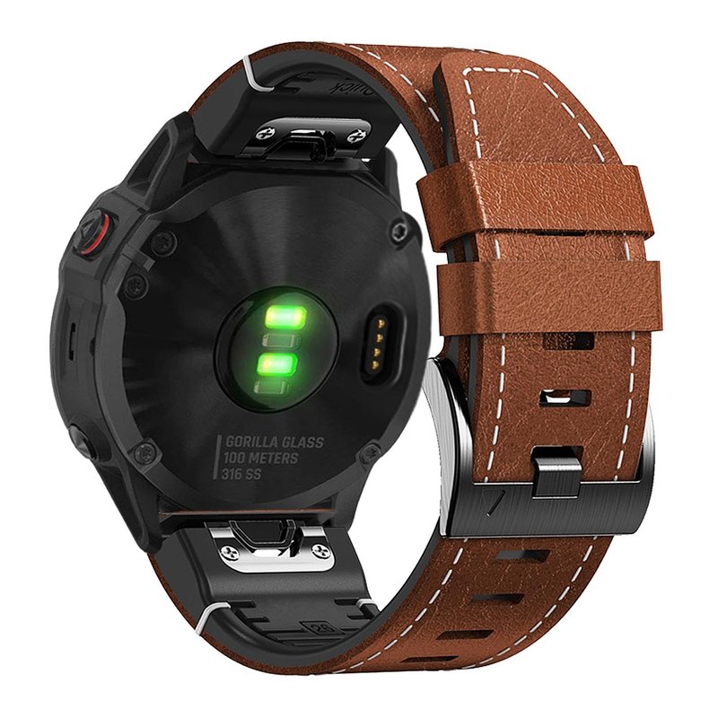 Abanen Quick Fit 26mm Leather Watch Bands for Garmin Instinct 2X / Fenix 7X / Fenix 6X / Fenix 5X, Fiber Leather with Silicone Lining Stitches Soft Sweat-proof Wrist Strap for EPIX Pro 51mm (Brown)