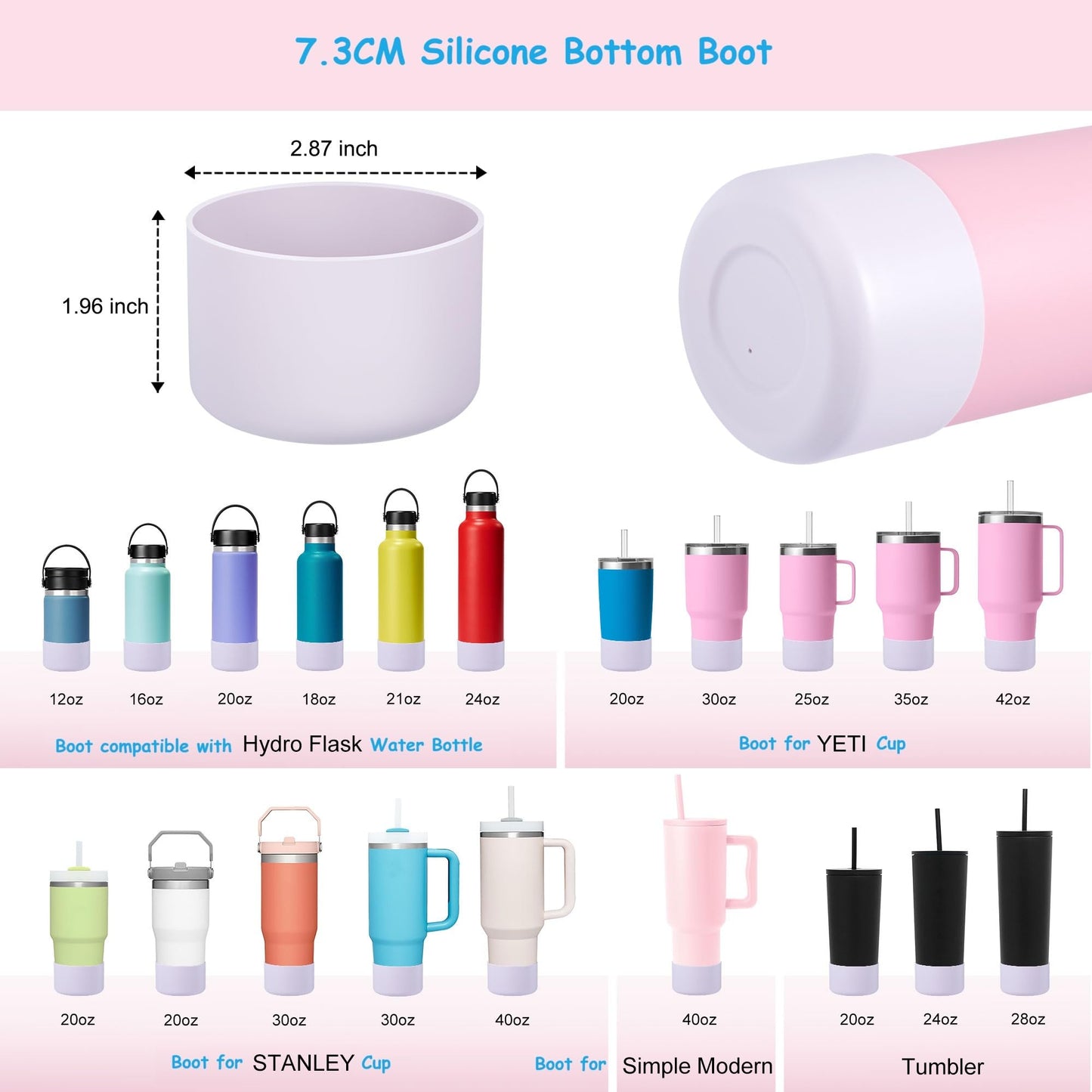 2-Pack Silicone Boot for 40 30 20 OZ Stanley Cup Accessories, Anti-Slip Thick Protective Sleeve Cover for Stanley 20OZ 30OZ Tumbler Ice-Flow 16OZ Bottle, Boots for Yeti Cups Protector Bottom Bumper