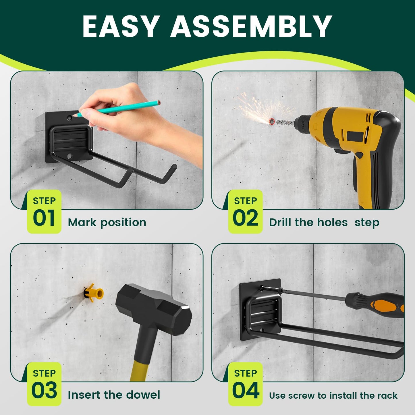 zacurter Wall Mount Garage Tool Organizer Storage Hook for Yard Shed, Garden Tool Holder Organizer Rack, Metal Garage Garden Tool Hanger for Lawn Organizer Holds Shovel,Rakes,Brooms,Hoses 4 Pack