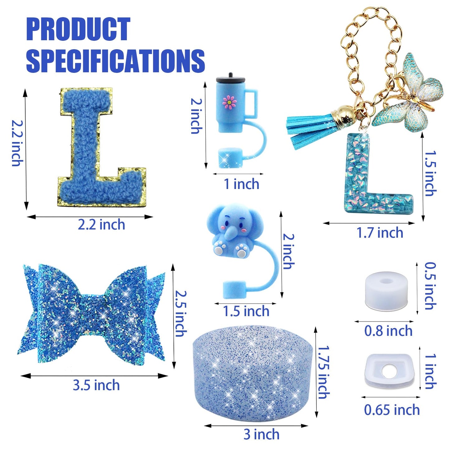 Liangang 9PCS Cup Accessories Set For Stanley 30oz 40oz,Including 2PCS Stanley Straw Cover and Boot,Spill Proof Stopper,Handle Charm,Bow straw,2PCS Sticker Letter (Letter L)