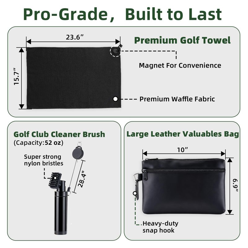 Golf Club Cleaning Kit with Club Cleaner, Grip Cleaner, Polish, Brush, Magnetic Golf Towel & Leather Bag | Restores Clubs, Removes Rust & Scratches, Renews Grip Tackiness, Premium Gifts for Golfers