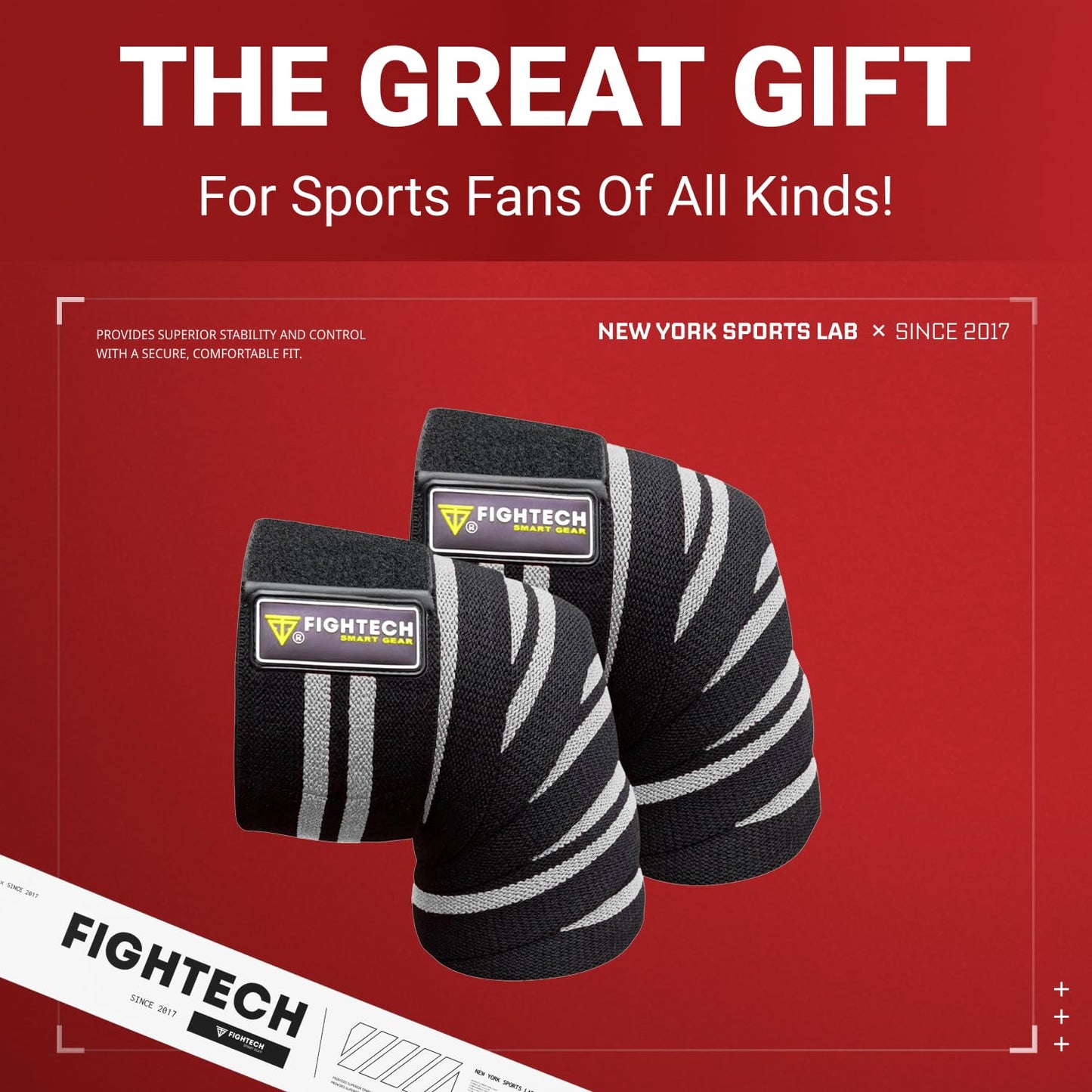 FIGHTECH Knee Wraps for Weightlifting - 82" Long | Men & Women | Ideal for Squats, Leg Press, Cross Training, Bodybuilding, and Gym WODs