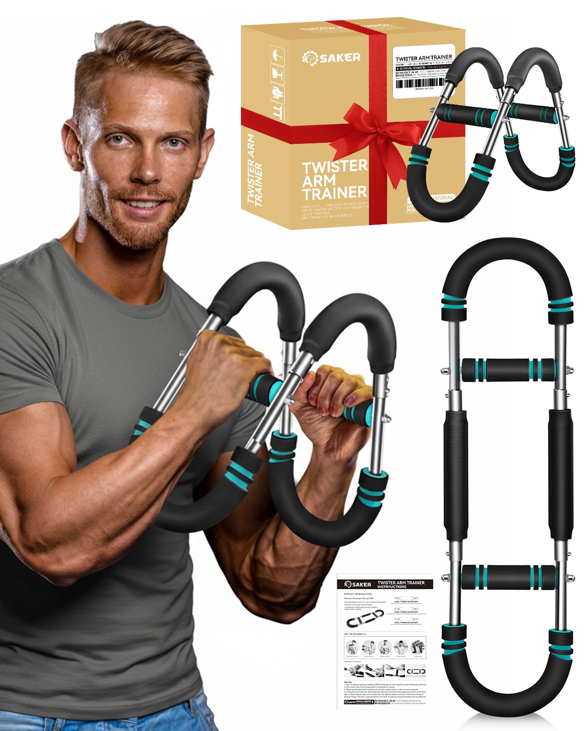 2026 New Saker Twister Arm Trainer, Adjustable Chest Workout Equipment,Forearm Strengthener, Arm Exercise Gift for Home Gym, for Men, Ideas for Fitness Enthusiasts (20-60LB)