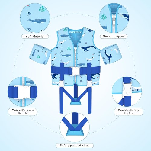 DOOHALO Toddler Swim Vest | Kids Swimming Training Aid for Ages 1-8 | Fits 20-46 lbs