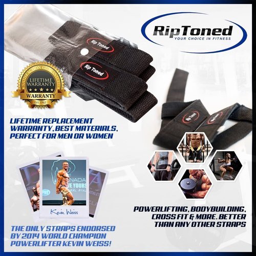 Rip Toned Lifting Straps + 13-inch Wrist Wraps Bundle (1 PAIR of Each) for Weightlifting, Workout, Gym, Powerlifting, Bodybuilding