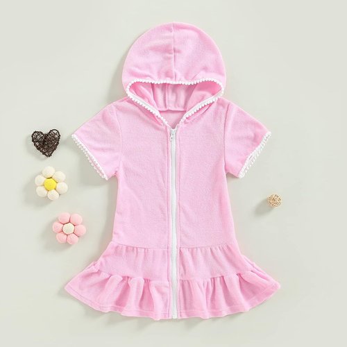 CIYCUIT Toddler Girls Swim Cover-Up - Hooded Design with Zipper for Easy On/Off