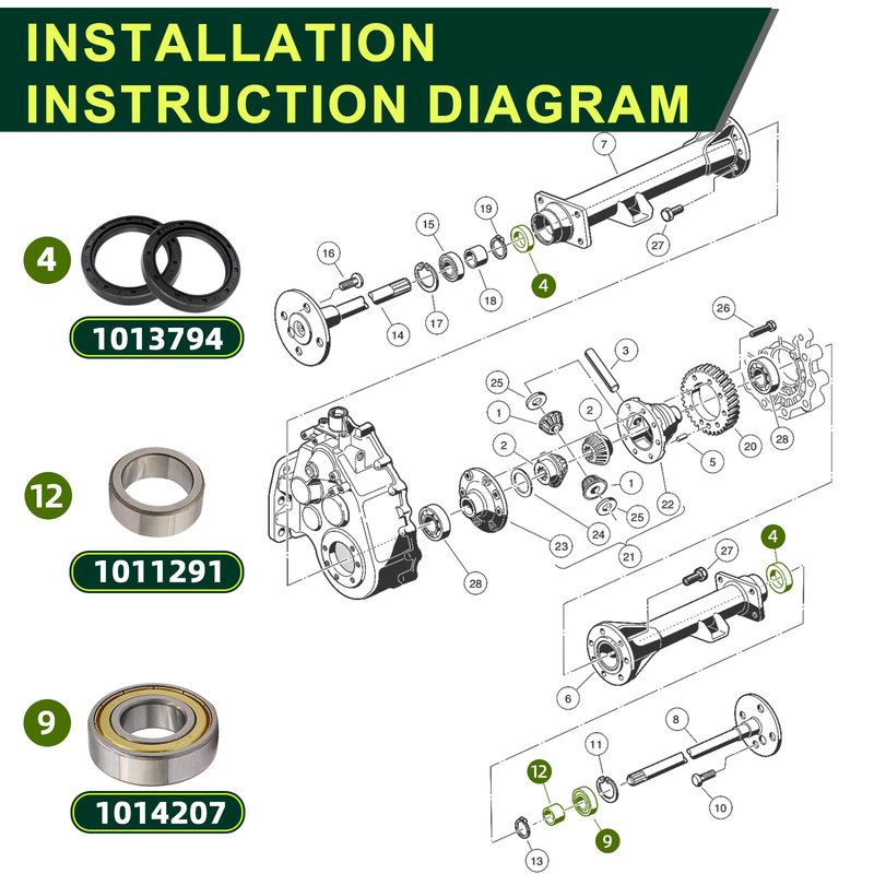 Panglong Golf Cart Rear Axle Bearing Bushing & Oil Seal Kit Fits Club Car DS & Precedent 1986-2014 Electric Model, OEM 1011291, 1014207, 1013794