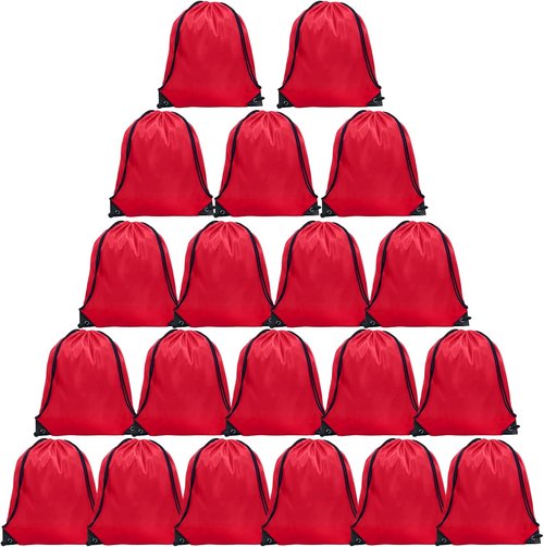 GoodtoU Drawstring Backpack - 20 Pcs Cinch Bags for Gym & Sports | Red Color, Durable Design