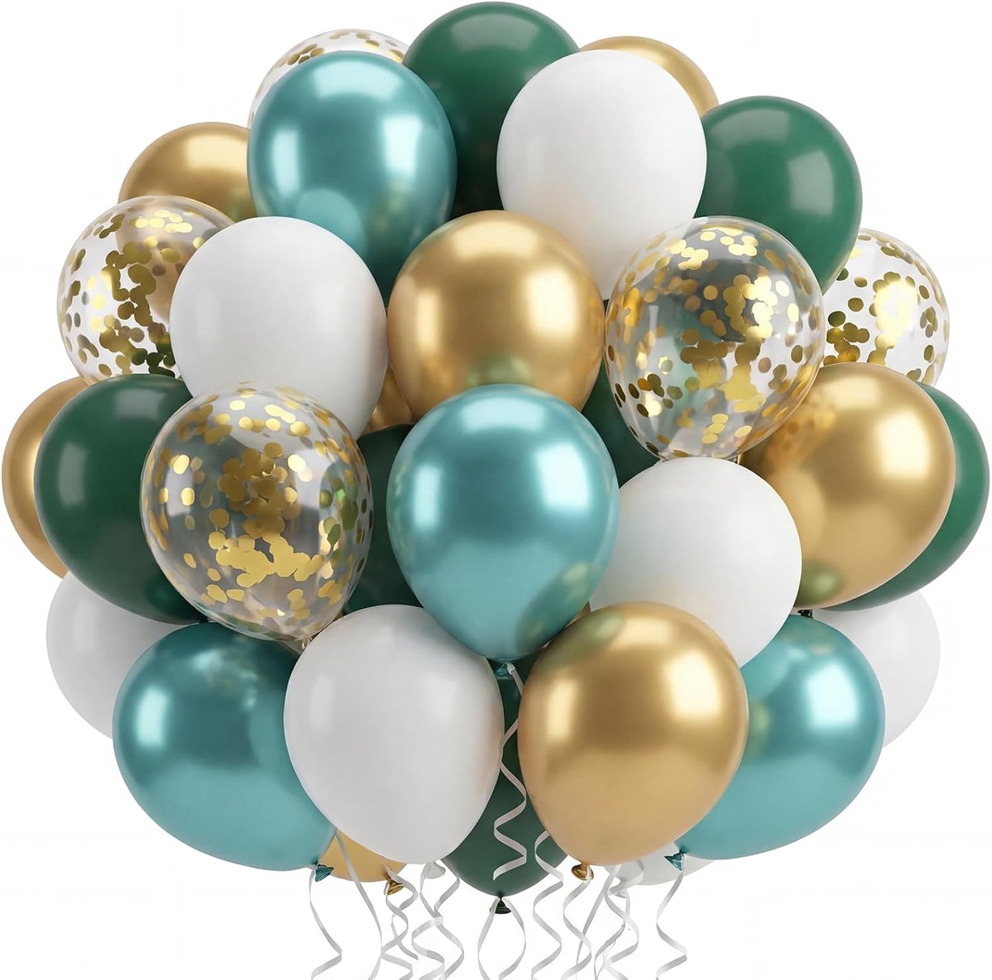 Metallic Green Gold Balloons - 12 Inch Latex Balloons with Ribbons | 60 Pack for Weddings, Anniversaries, Birthdays & Baby Showers