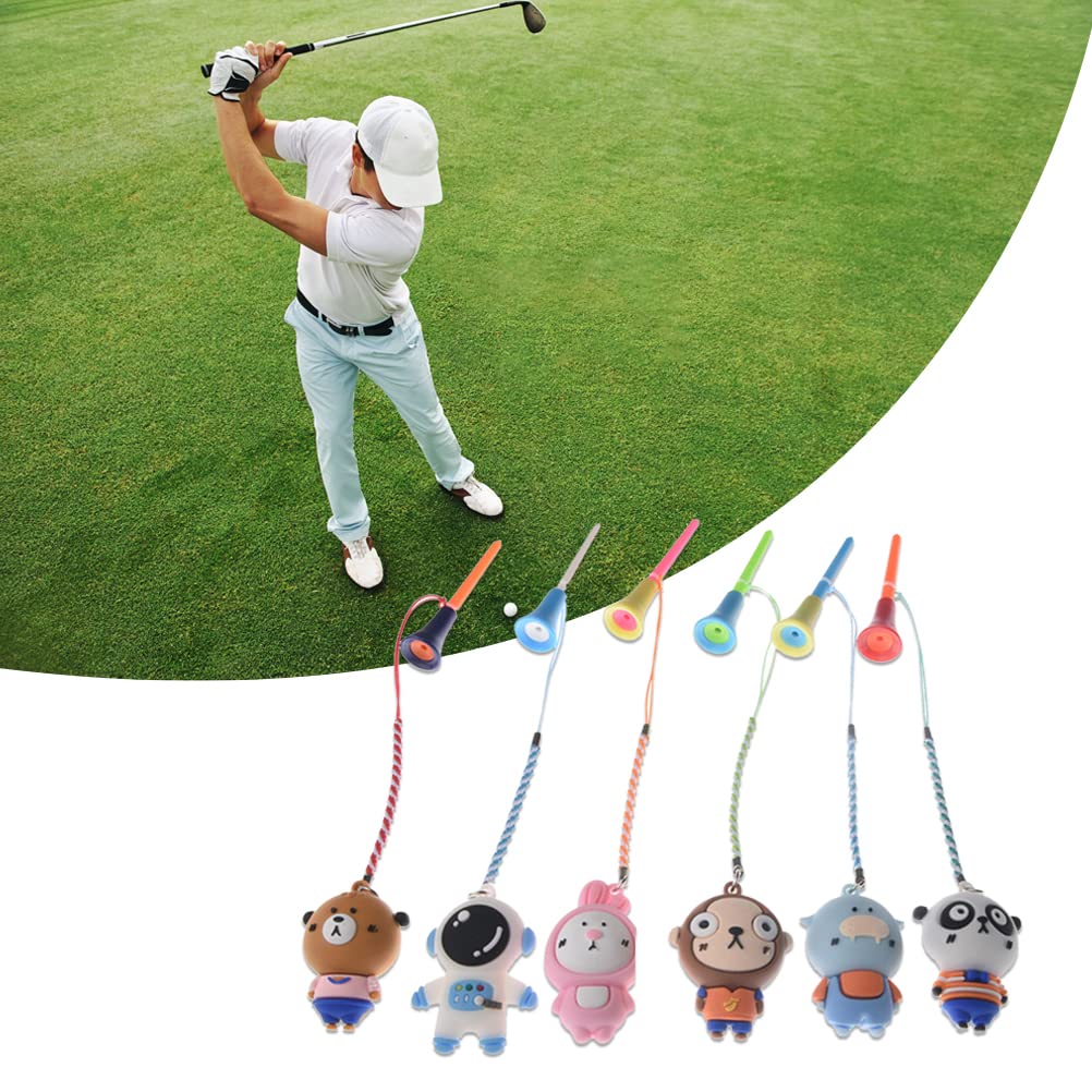 RiToEasysports Golf Tee Holder, Anti Lost Easy Carry Strap Golf Tee Ring 6Pcs Plastic Rubber Cartoon for Golfers on Course Practice Travel