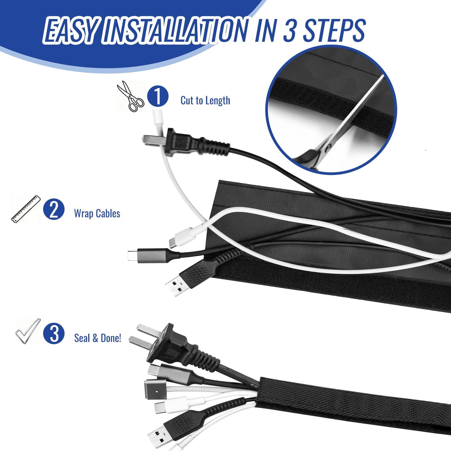 Flauzmann 1/2" - 6.6FT Chew Proof Cat Cord Protector（Hook & Loop Split Sleeve for Pets - Cat/Dog Proof Cable Management Sleeve for Office USB Computer Audio Cables, Flexible Wire Cover - Black