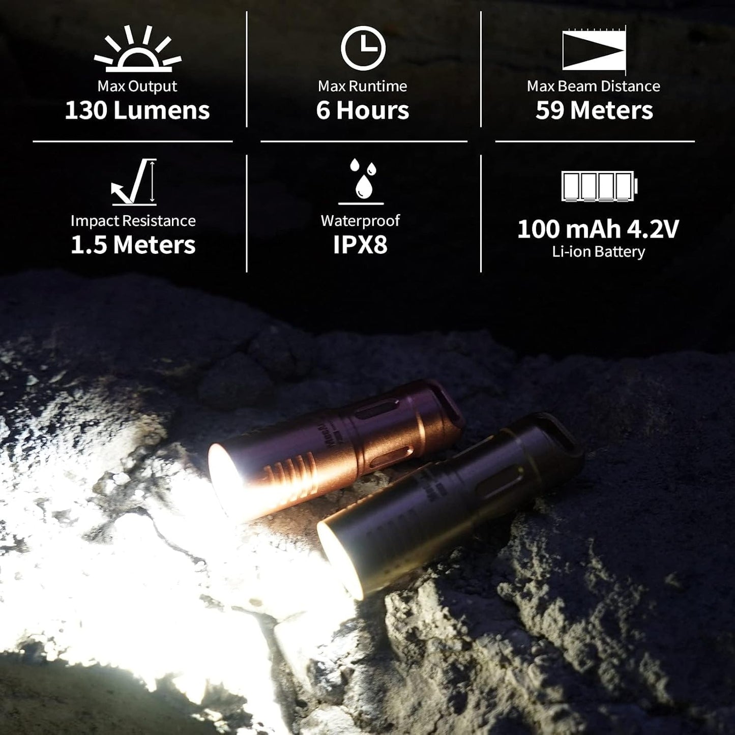 MecArmy X3S Mini EDC Flashlight - Portable Rechargeable Keychain Torch | 130 Lumens Waterproof (Copper)