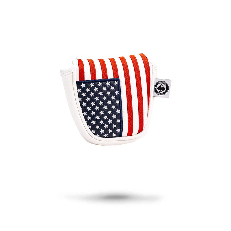 Pins & Aces USA Head Cover - Premium, Hand-Made Leather, Hi Quality Headcover - American Pride Styled, Tour Quality Golf Club Cover - Style and Customize Your Golf Bag (Mallet)