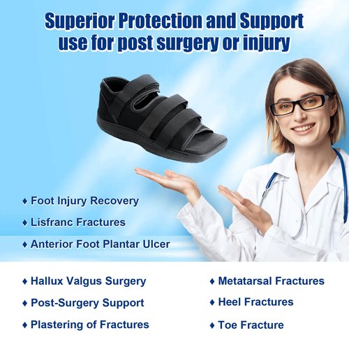 Estinko Post Op Shoe, Post Op Recovery Shoe, Adjustable Medical Walking Shoe for Post Surgery or Operation Foot Support, Broken Foot or Toe, Fracture or Ulcer, S, Male Size 6.5-8, Female Size 8-9.5