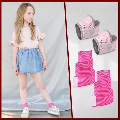 Junkin 2 Pairs Kid's Ankle Support Brace Elastic Ankle Compression Sleeve Neoprene Wraps Adjustable Sports Foot Brace Protector Breathable Calf Ligament Compression Bandage(Pink)