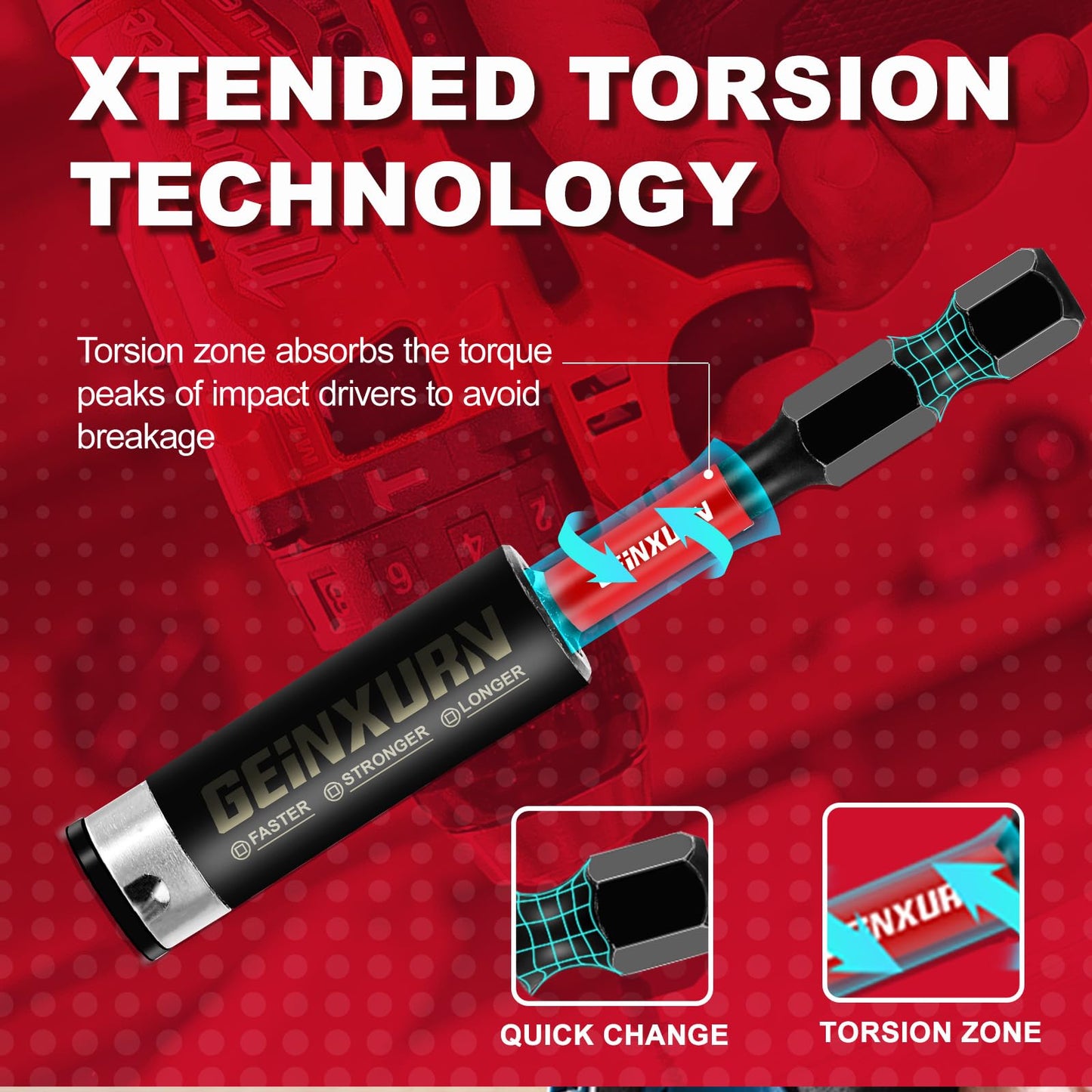 Geinxurn 1Pcs Impact Magnetic Screwdriver Bit Holders, 12Inches Extension Socket Drill Bit Holder S2 Alloy Steel Hex Shank Quick-Change Drill Bit Guide