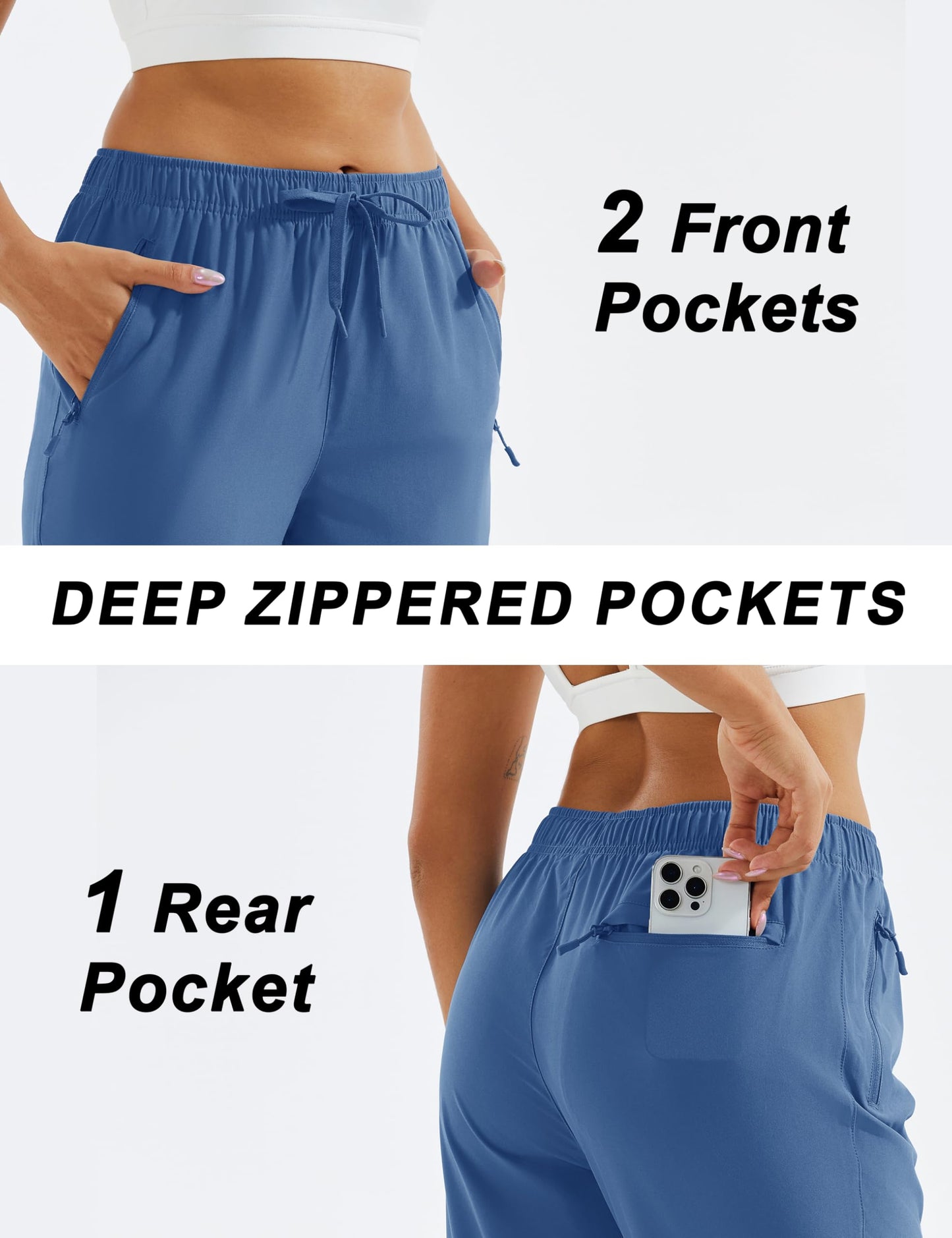 MAGCOMSEN Women's Lightweight Hiking Capris Pants Stretch UPF 50+ Golf Athletic Summer Pants with Pockets 20 in Blue XS